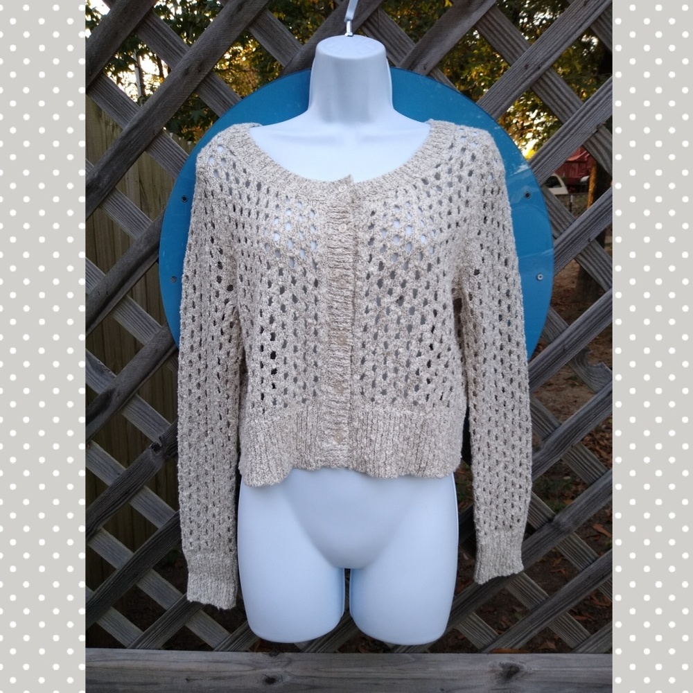 ROXY open weave button down crop sweater